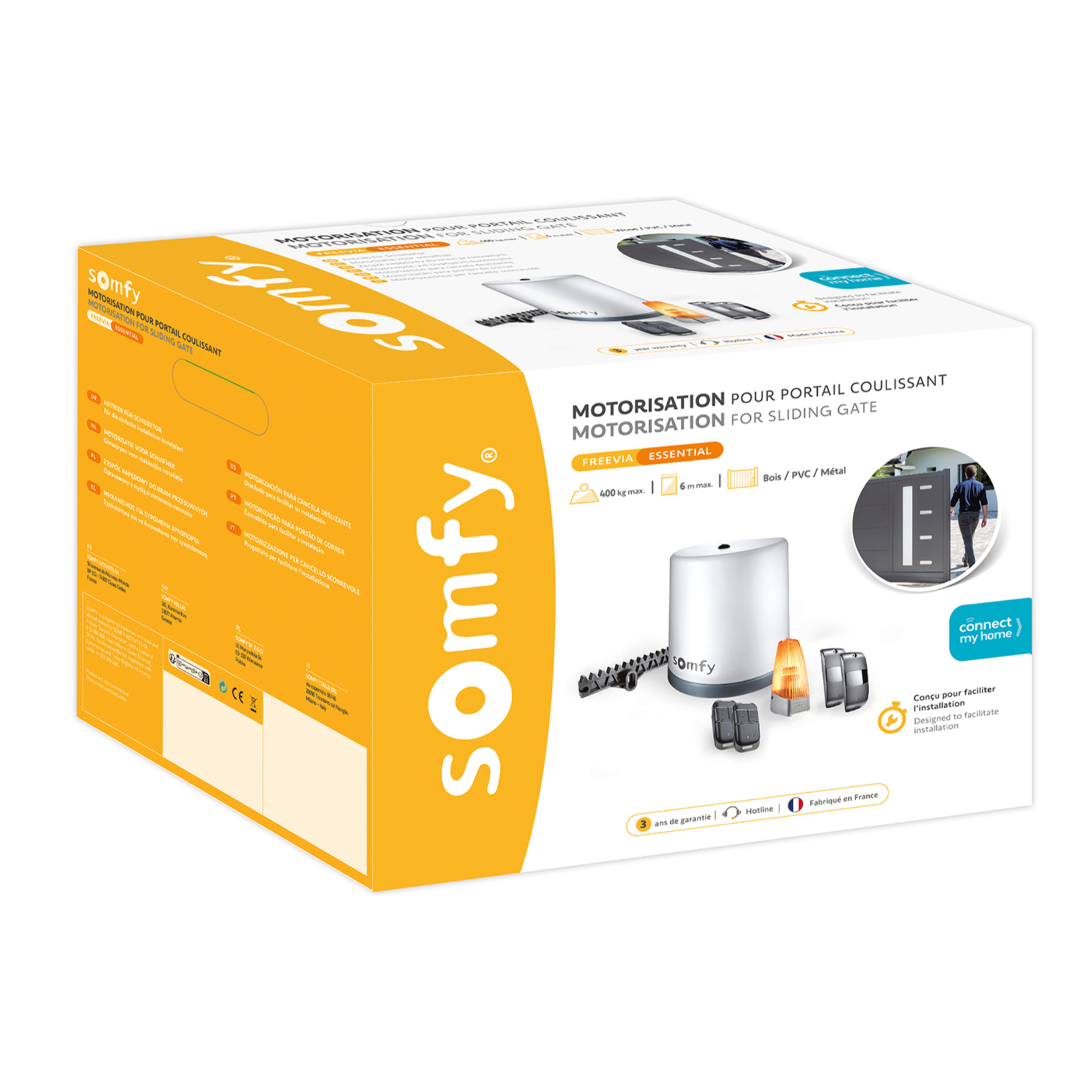 Motorisation de portail coulissant Freevia Essential RTS - Livrée avec 2 télécommandes Keypop, feu clignotant, 4m de crémaillère et batterie de secours