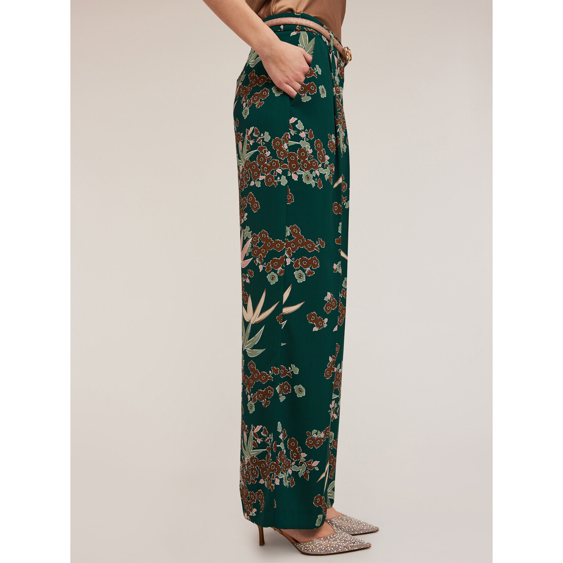 Motivi - Pantaloni palazzo con pieghe fantasia decò - Verde