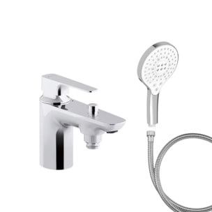 Mitigeur baignoire Aleo+ + pommeau de douche Metro signature + flexible de douche métal