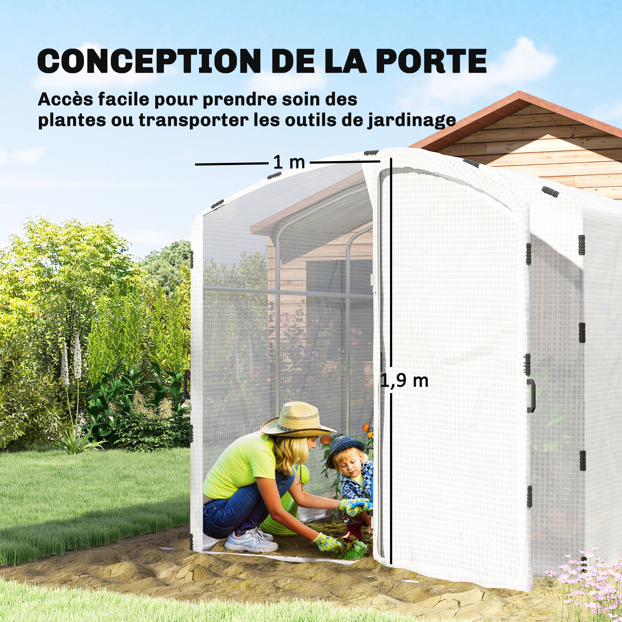 Serre tunnel de jardin 6 m² porte bâche PE haute densité 220g/m² blanc