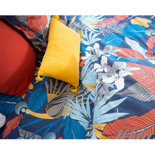 Parure housse de couette satin de coton bleu