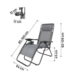 Fauteuil de jardin relax zéro gravité "Sintra" - Gris