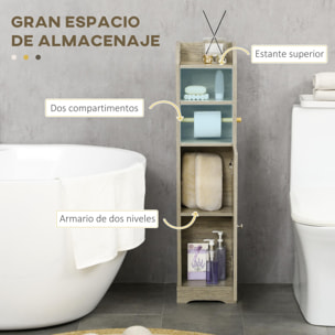 Armario Alto de Baño Columna Auxiliar de Baño Armario Multiusos con Estante Ajustable y Portarrollos de Papel para Salón Dormitorio 23x18x100 cm Gris