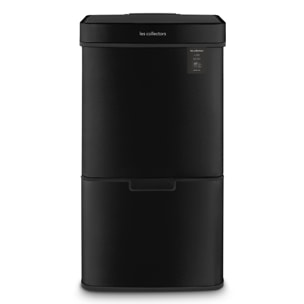 Papelera de clasificador, Les Collectors, N°1015, de acero inoxidable, apertura y cierre automáticos, 69L, negro mate