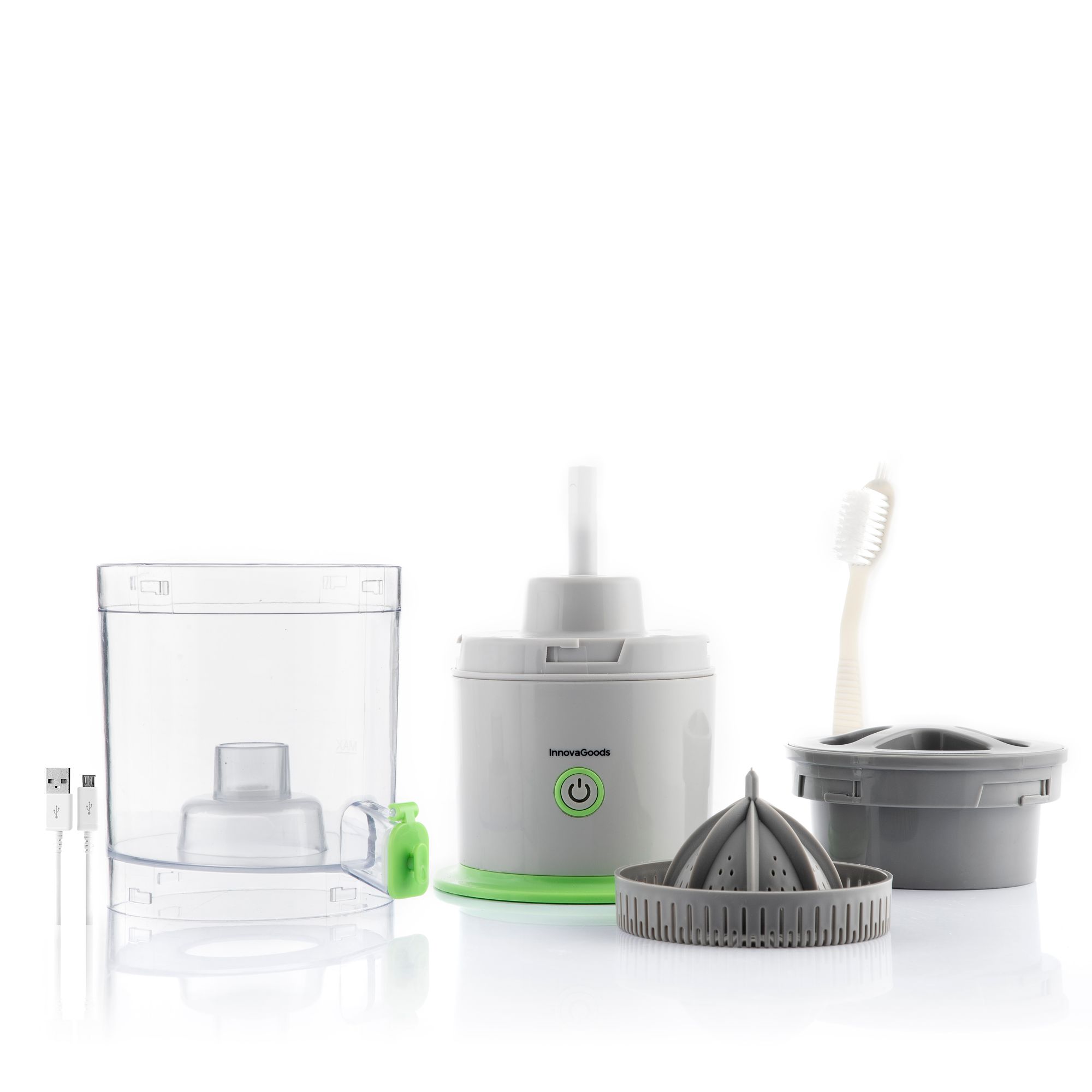 Innovagoods - Spremiagrumi Ricaricabile Automatico Juisso - grigio e verde - 15,5 x 24,2 x 13 cm