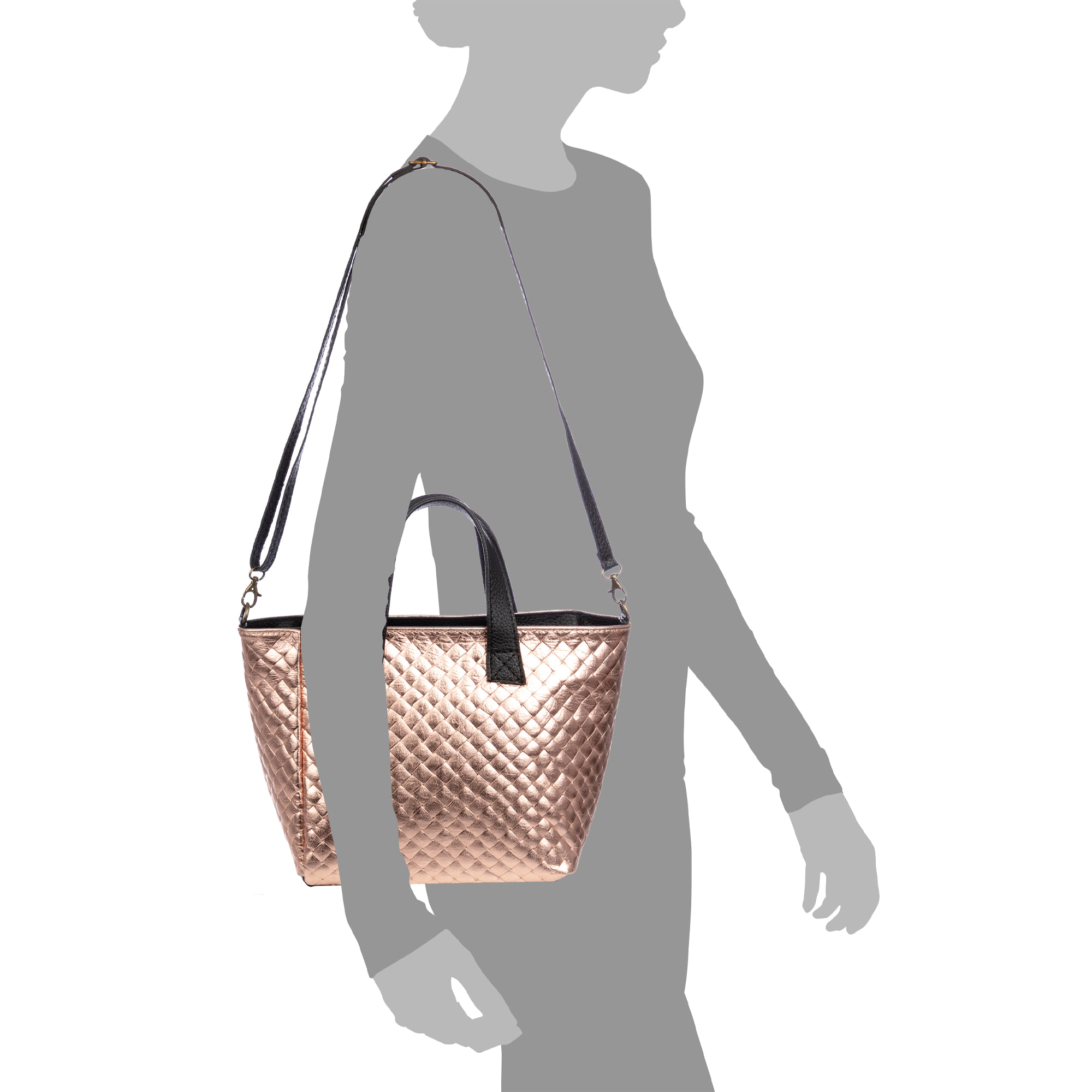 Cassandra borsa tote donna. Pelle autentica Camoscio con incisione intrecciata e lacca lucida.