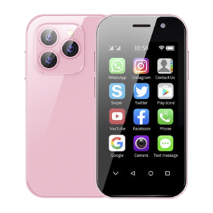 DAM Smartphone  Mini 14 PRO 4G, Android 9.0, 3GB RAM + 32GB. Schermo da 3''. Doppia scheda SIM. 4,7x1,2x9,4 cm. Colore rosa
