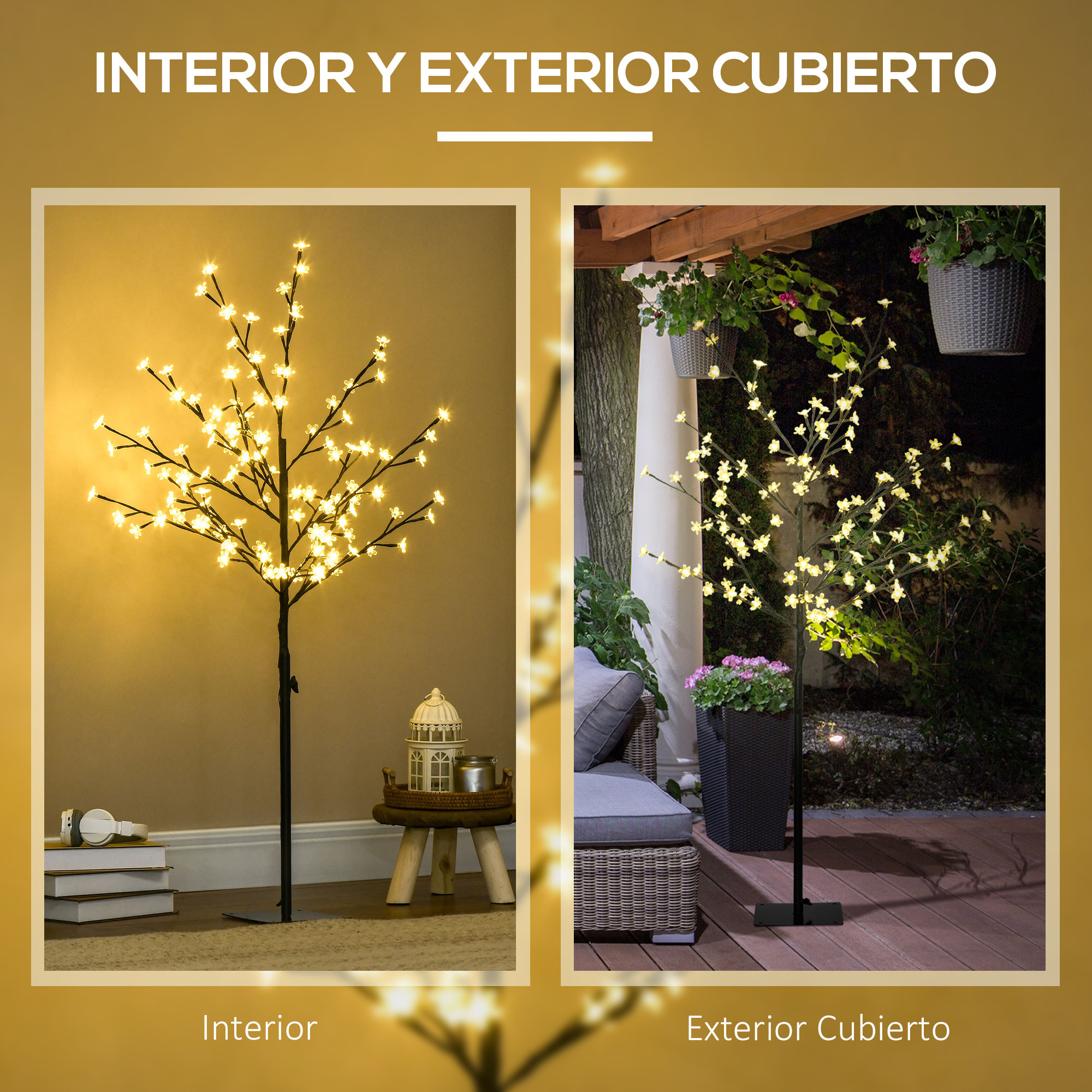 Luz de árbol de Cerezo con 120 Luces LED IP44 Ramas Flexibles 17x17x120 cm Negro