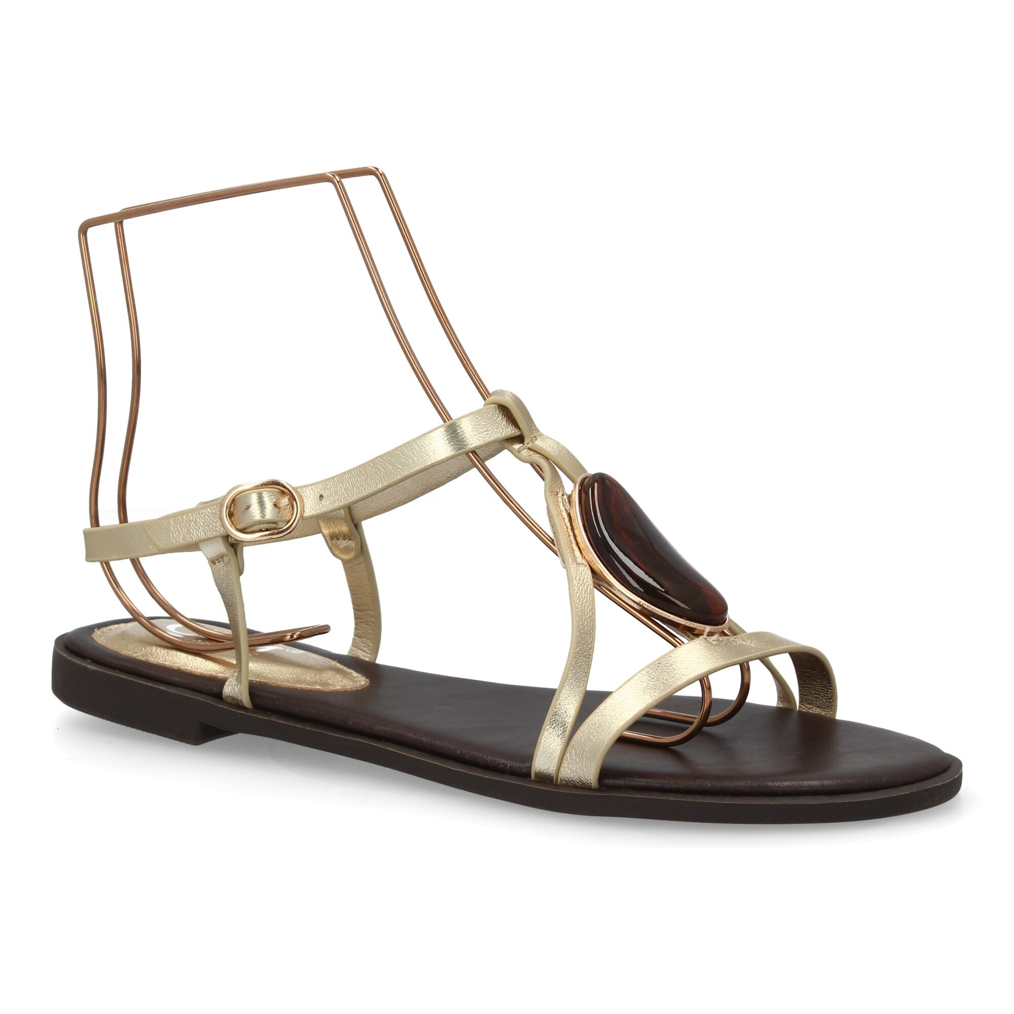 Sandalia plana mujer elegante con adorno de piedra