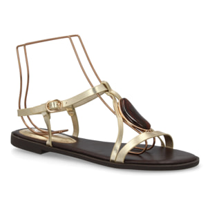 Sandalia plana mujer elegante con adorno de piedra