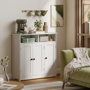 Mueble de Baño, Armario de Baño Estrecho con 3 Puertas, 2 Compartimentos Abiertos, Estante Ajustable, para Sala de Estar, Cocina, 85x30x85 cm, Blanco