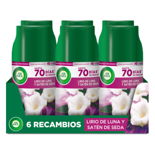 Air Wick Freshmatic Edición Limitada Viaja desde casa - Ambientador spray automático, esencia para casa con aroma a Flores en el camino (Lirio de Luna y Satén de seda) - 6 Recambios