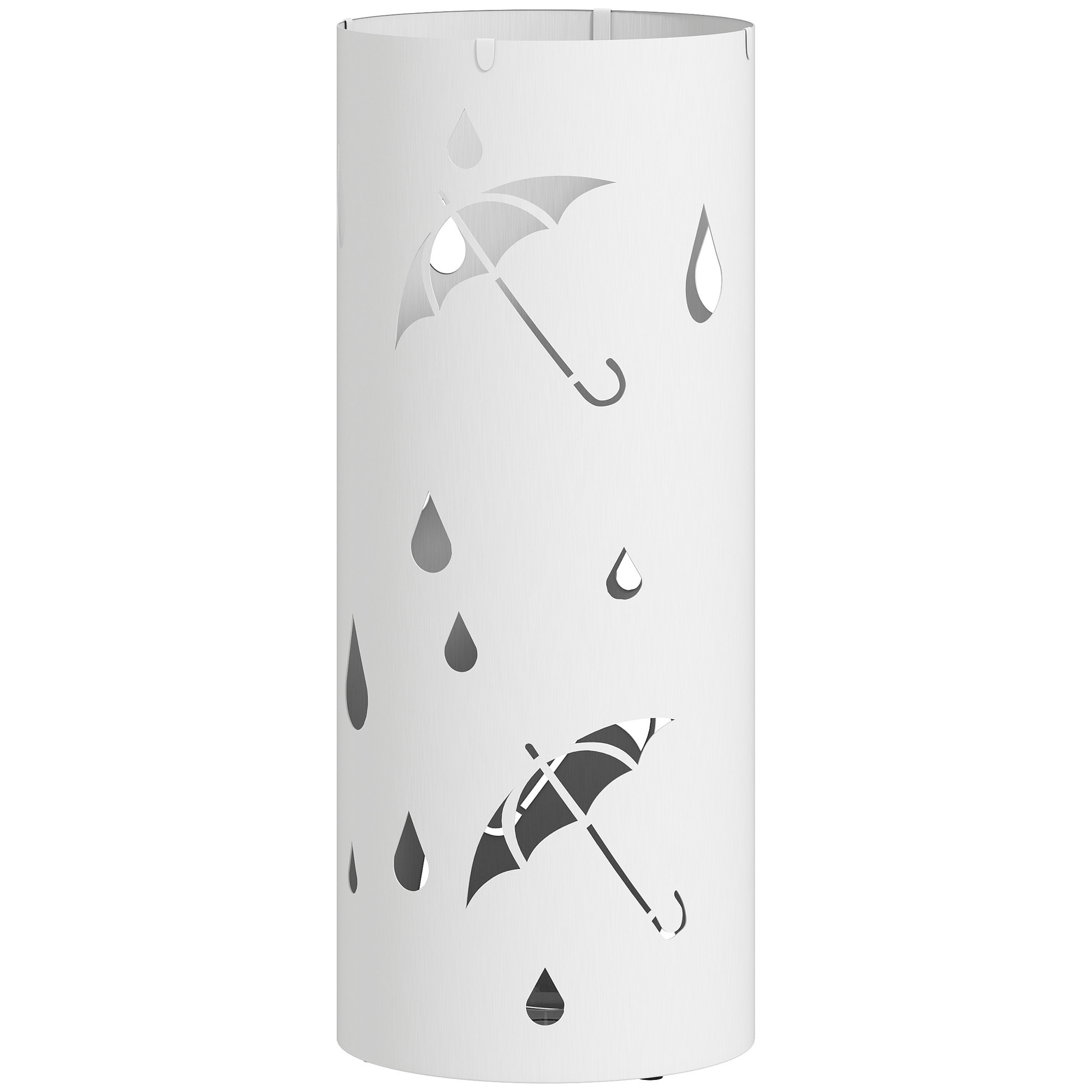 Porte-parapluie design - support parapluie H.41cm - 4 crochets, bac à eau - acier blanc