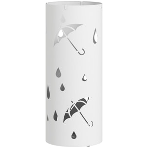 Porte-parapluie design - support parapluie H.41cm - 4 crochets, bac à eau - acier blanc