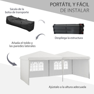 Carpa Plegable 6x3 m con Paredes Laterales Carpa para Fiestas Altura Ajustable con Bolsa de Transporte Ruedas y 5 Bolsas de Arena para Exterior Jardín Patio Blanco