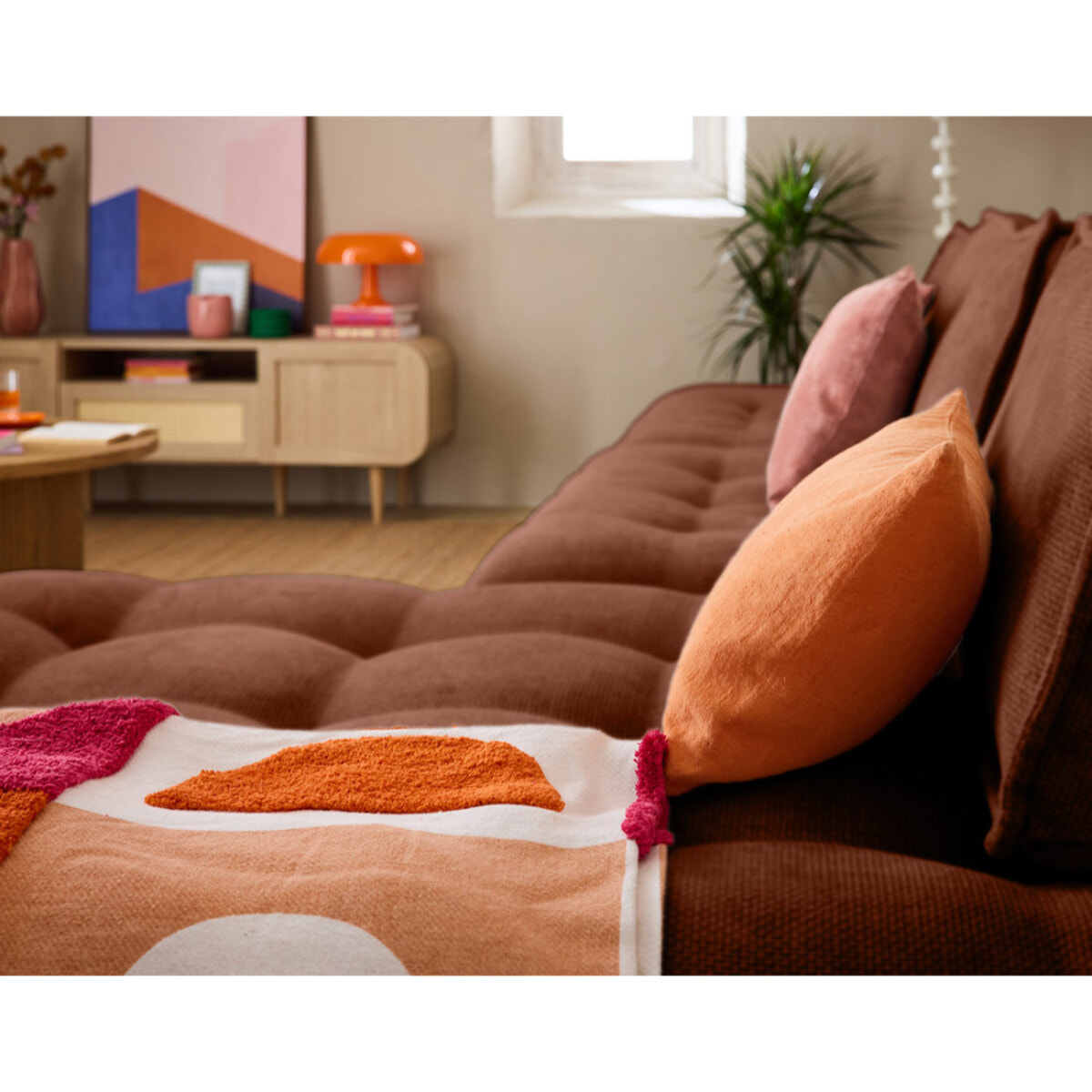 Marisol - canapé d'angle modulable 4 places - velours texturé - Terracotta
