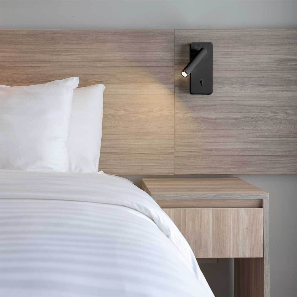 Forlight Colo - Luz de Lectura para Dormitorio LED Luz Cálida 3000K con Interruptor. Aplique de Pared Cabecero de Cama Negro