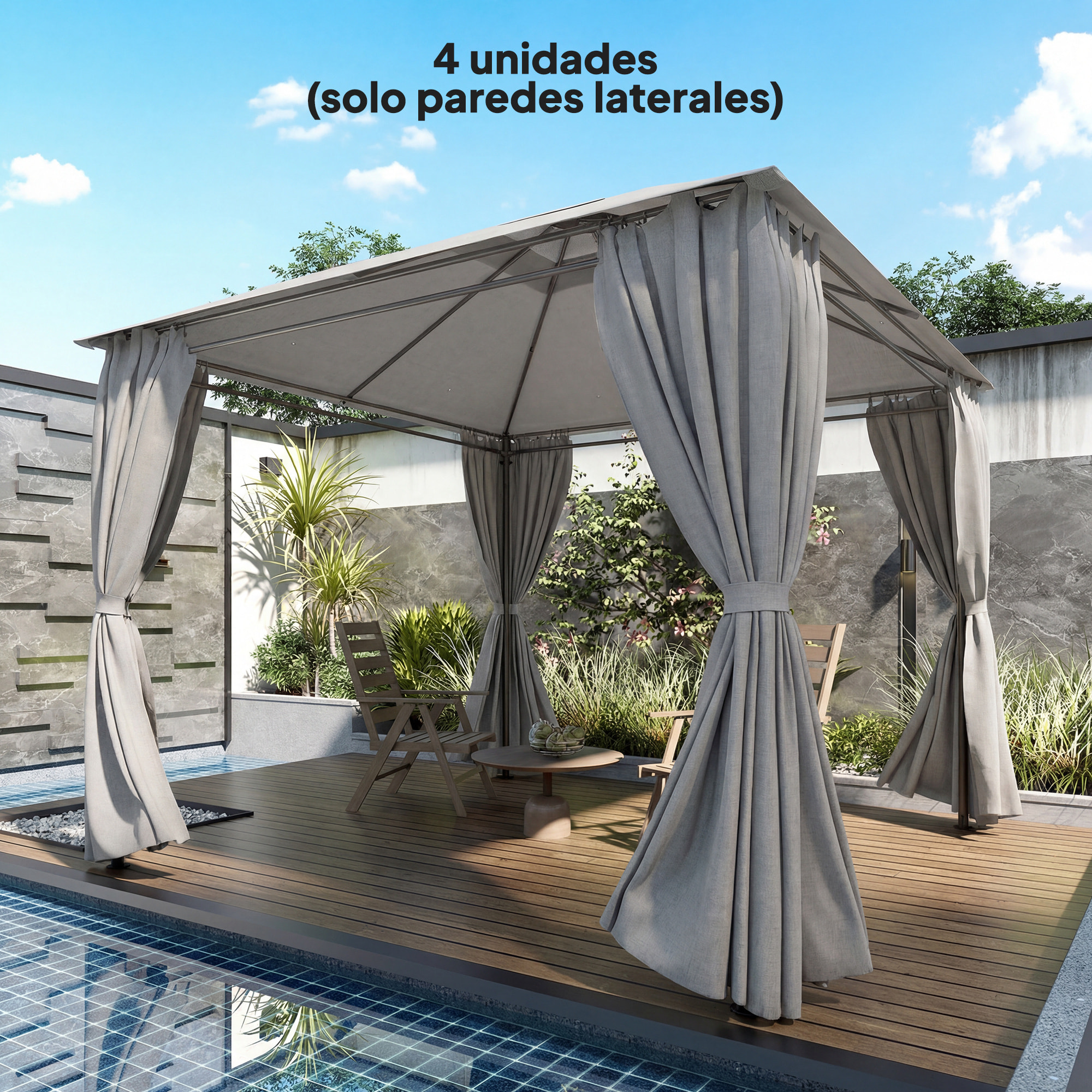 4 Paredes Laterales para Cenador, 3x3 m, Laterales de Carpa con 8 Ventanas de Malla Enrollables, Protección UV 30+, Impermeable, Reemplazo Lateral para Carpa de Jardín, Gris Claro