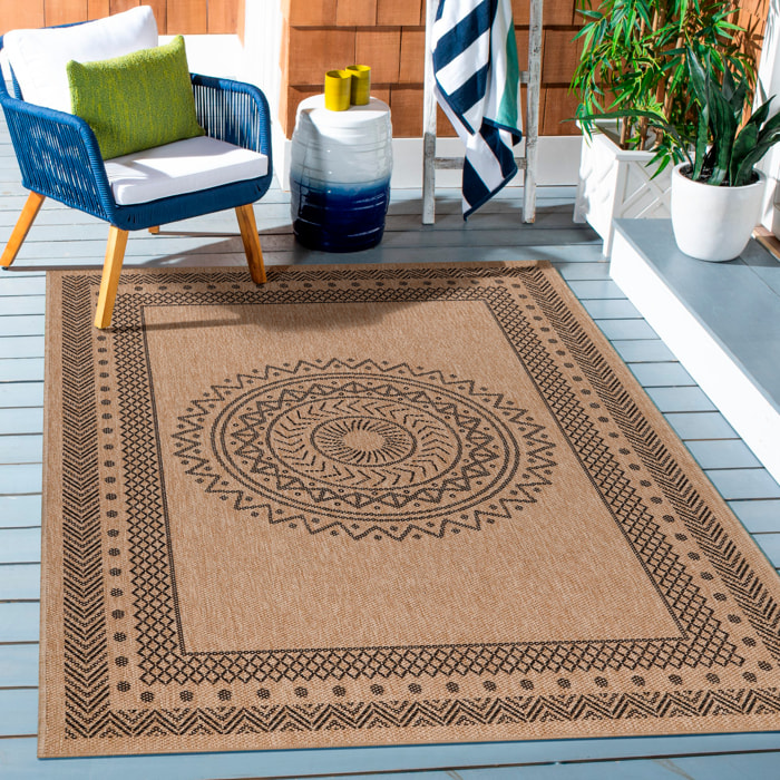 DHAKA - Tapis intérieur/extérieur aspect jute motif mandala noir