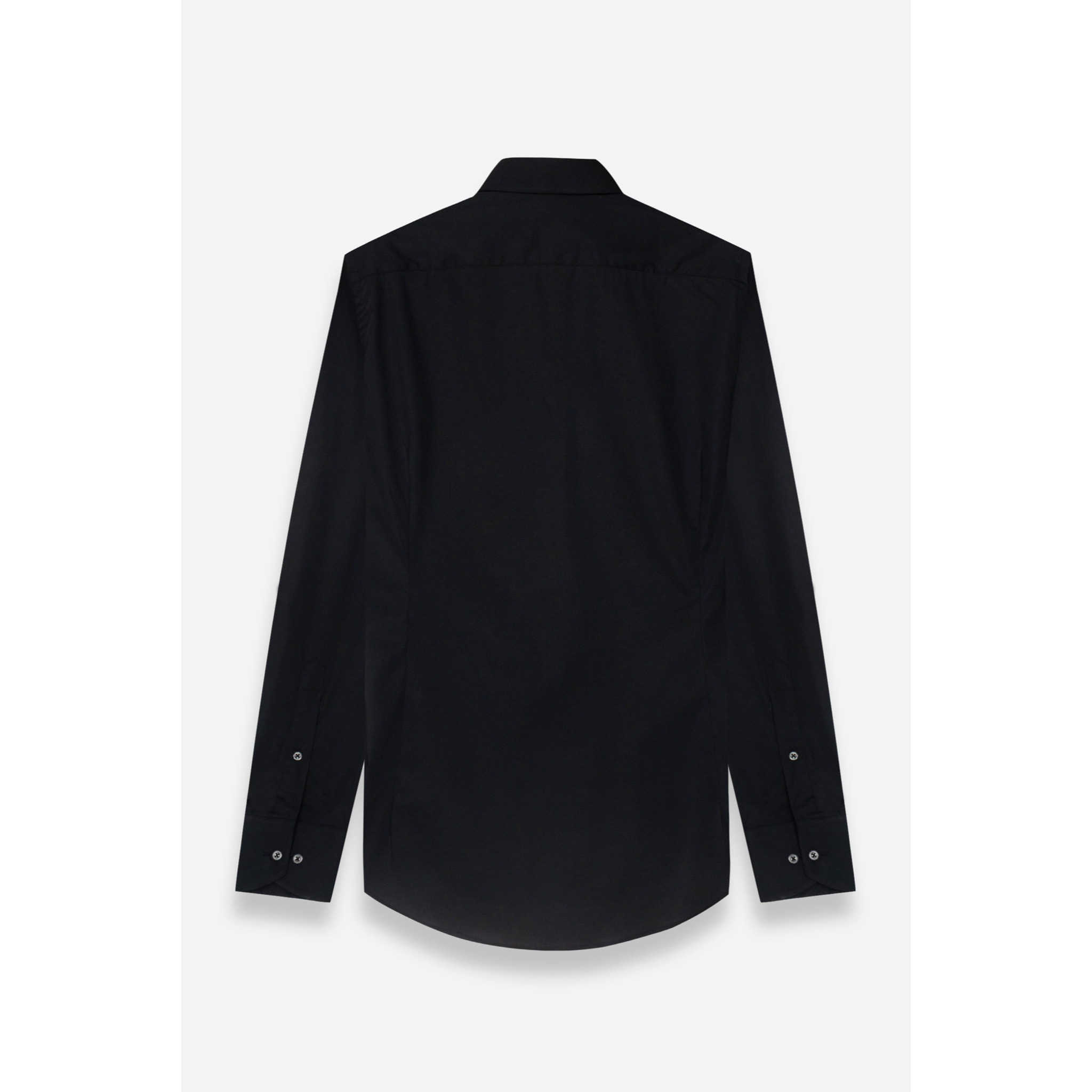 Camicia Uomo 1 Bottone Francese Contrasto sul Collo Popeline Stretch Unito Nero