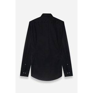 Camicia Uomo 1 Bottone Francese Contrasto sul Collo Popeline Stretch Unito Nero