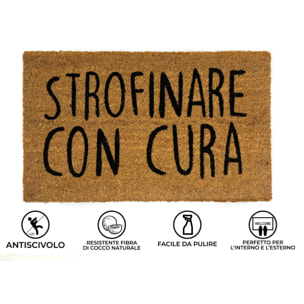 Zerbino Ingresso Casa Antiscivolo In Cocco Scritte Divertenti Strofinare con Cura