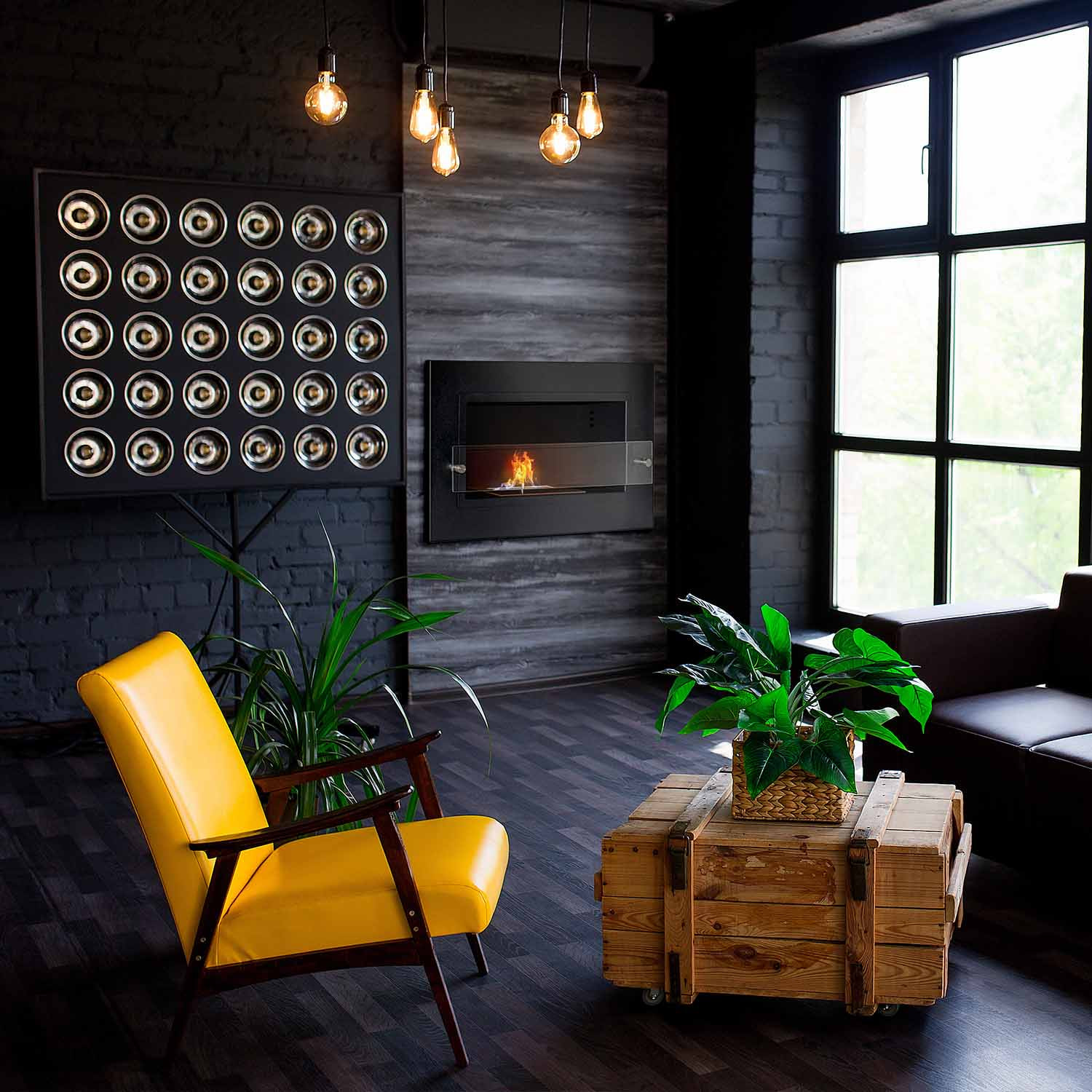 Adriano - Caminetto a bioetanolo da incasso con 1 bruciatore da 1.5L 64x40cm nero