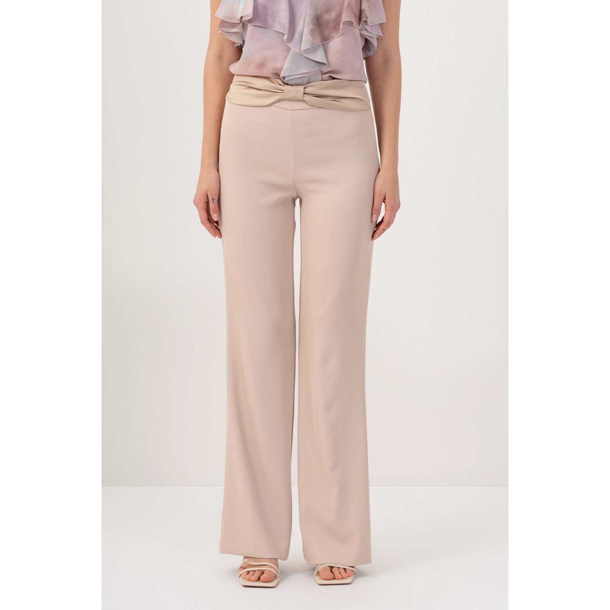 Kocca - Pantaloni straight con fiocco in vita Donna, Tinta unita