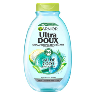 Lot de 12 - Garnier Ultra Doux Shampooing Hydratant eau de coco 300ml