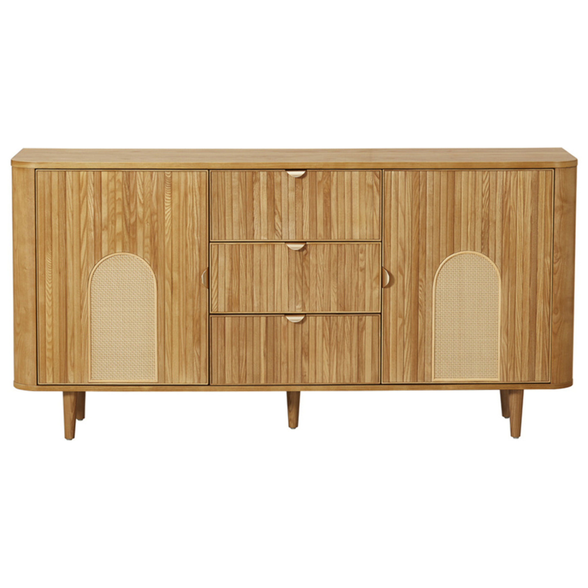 Milazzo - buffet bas - bois plaqué chêne et cannage - 3 tiroirs et 2 portes - 160 cm - Bois