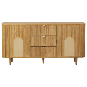 Milazzo - buffet bas - bois plaqué chêne et cannage - 3 tiroirs et 2 portes - 160 cm - Bois
