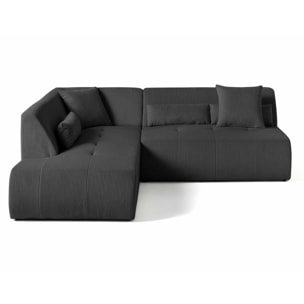 Onyx - canapé modulable d'angle gauche - 5 places - en velours côtelé - Gris foncé