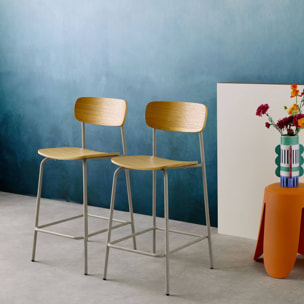 Tabouret de bar vintage métal et contreplaqué 66cm (lot de 2) TOBY