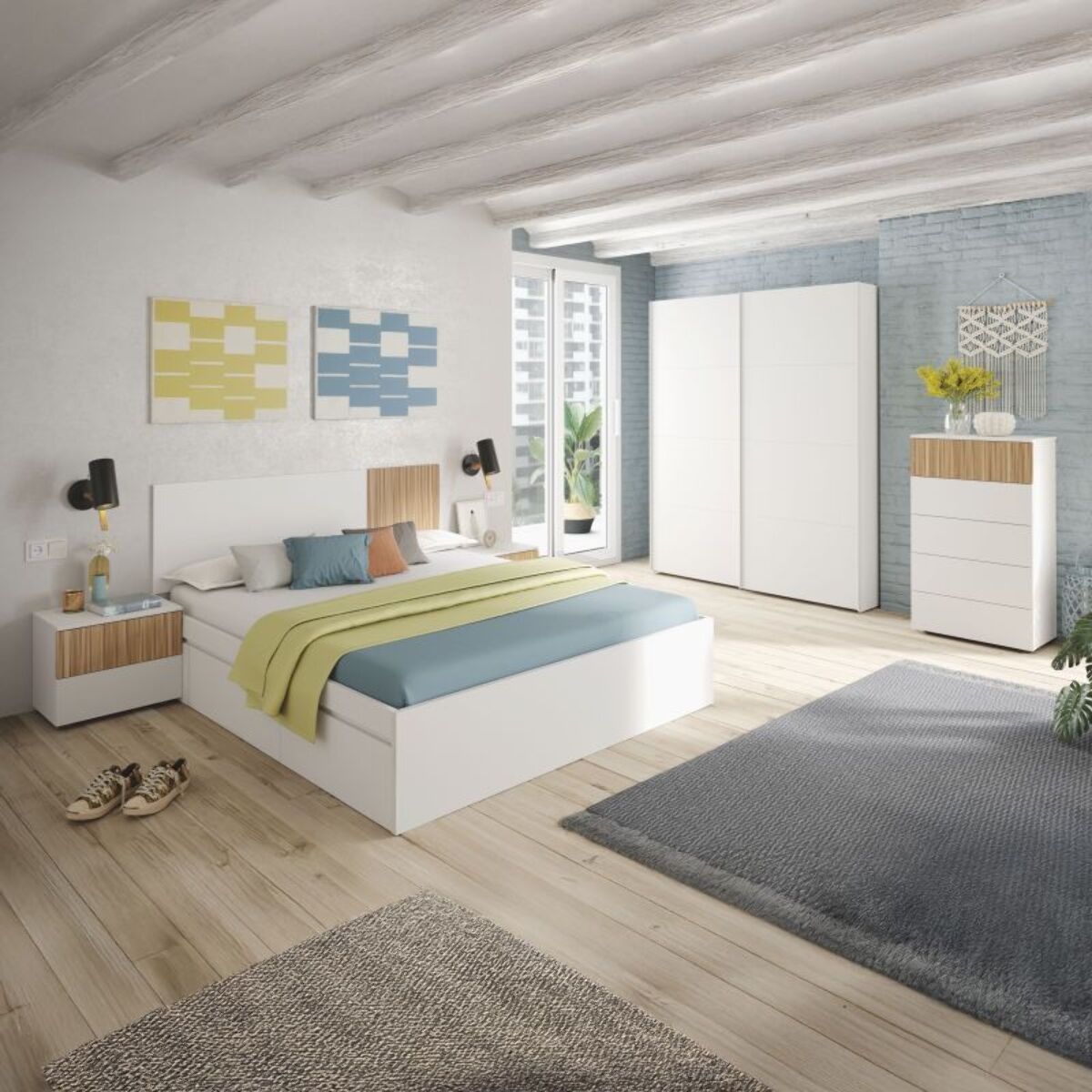 Dormitorio Nitza 5C Plus V1 Blanco Artik (Blanco Mate) - Natur