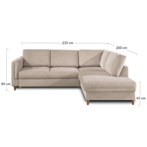 Brooke - canapé d'angle droit - convertible - 5 places - en velours - Beige