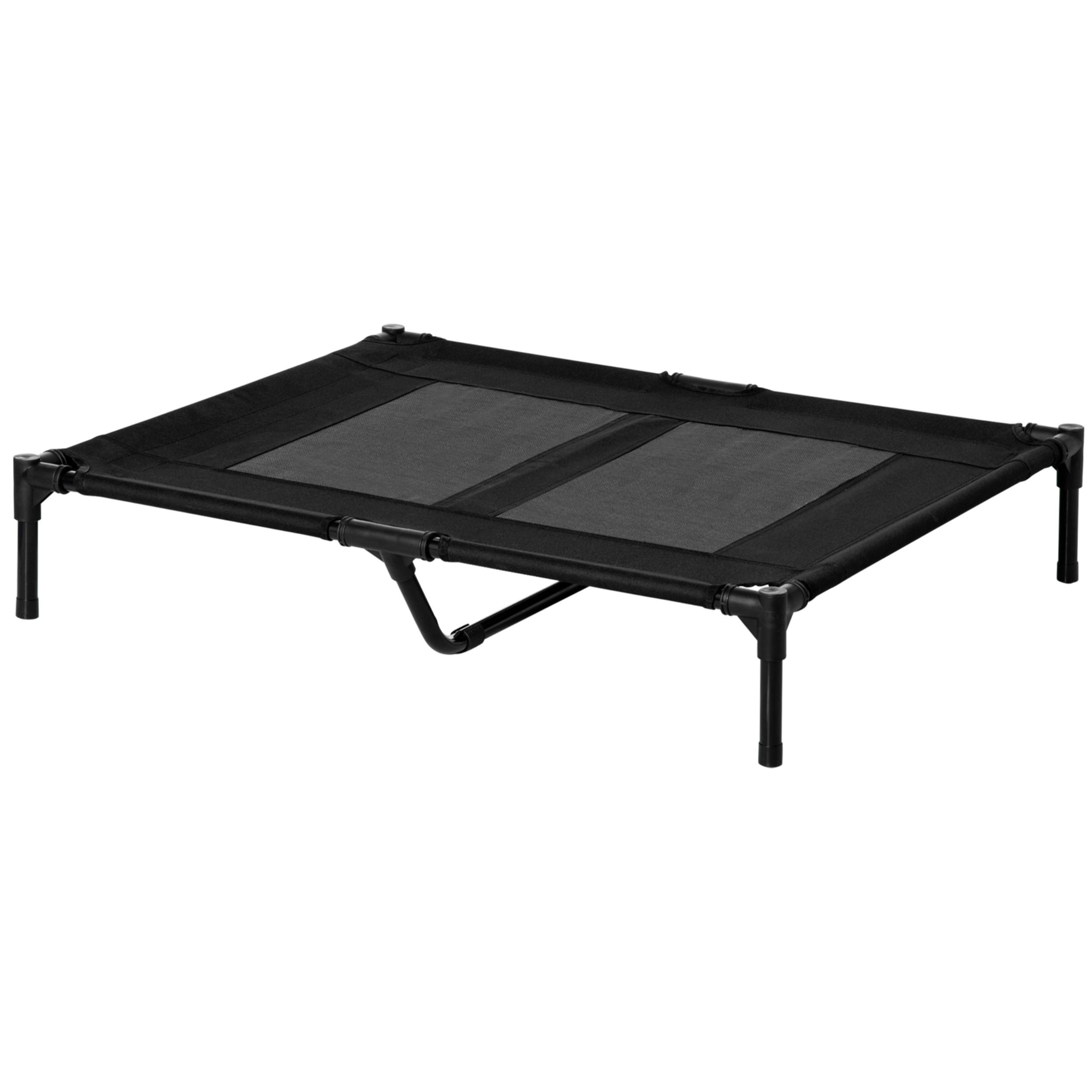 Cama Elevada para Perros Gatos Portátil Cama para Mascotas con Zona de Malla Transpirable y Tela Oxford para Interior Exterior 92x76x18 cm Negro