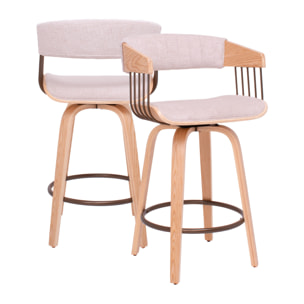 Colonia - Set 2 Sgabelli Imbottiti 49,5x92x37,5 cm Seduta Girevole in Legno Plywood e Tessuto Beige