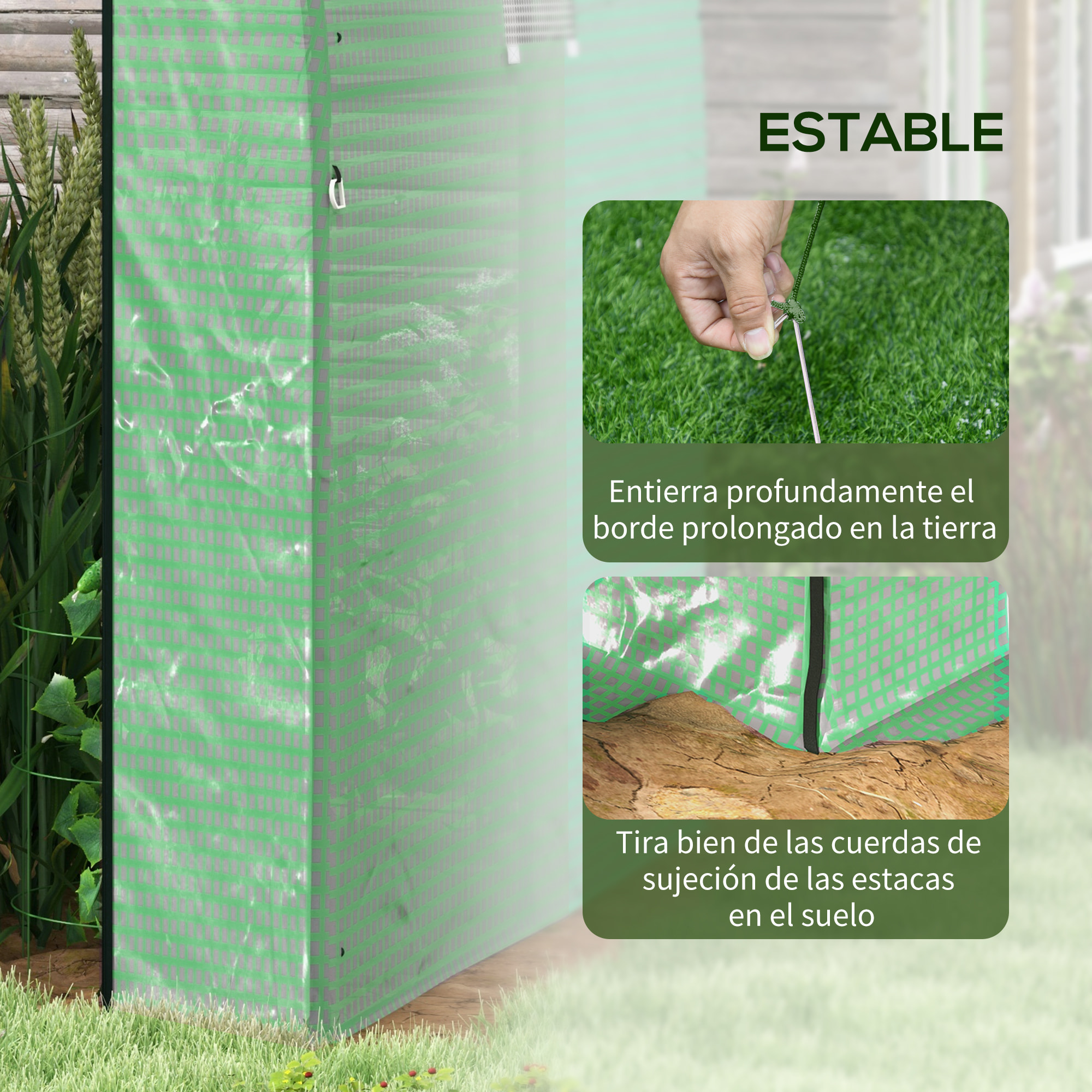 Invernadero de Exterior, Invernadero de Túnel con 2 Puertas Enrollables, 2 Ventanas de Malla, Cubierta PE 135g/m², Anti-UV, Marco de Acero, para Cultivos, Plantas, 180x180x200 cm, Verde