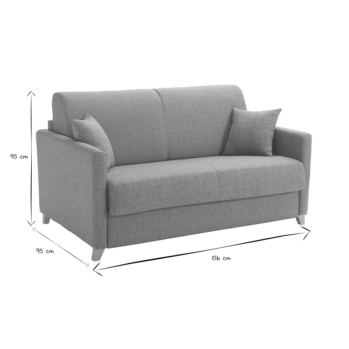 Canapé convertible 2-3 places en tissu gris et bois clair avec matelas 13 cm SKANDY