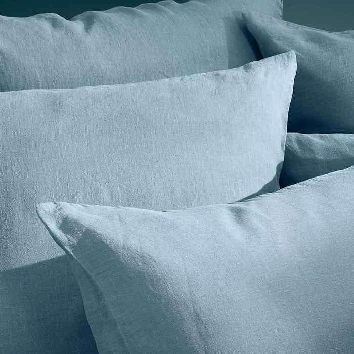 Taie d'oreiller pur lin lavé 165 g/m² uni bleu Le lin lave bleu celeste
