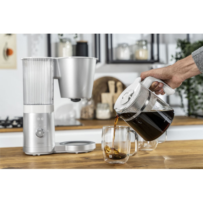 ZWILLING Cafetière à filtre, 1,5 Litres, 1 à 12 Tasses, 1960W, 220-240V, Prise UE, Plastique, Blanc Argenté, série Enfinigy