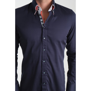 Camicia Uomo 2 Bottoni Button Down 7bottoni Doppio Coll Satin Unito Blu