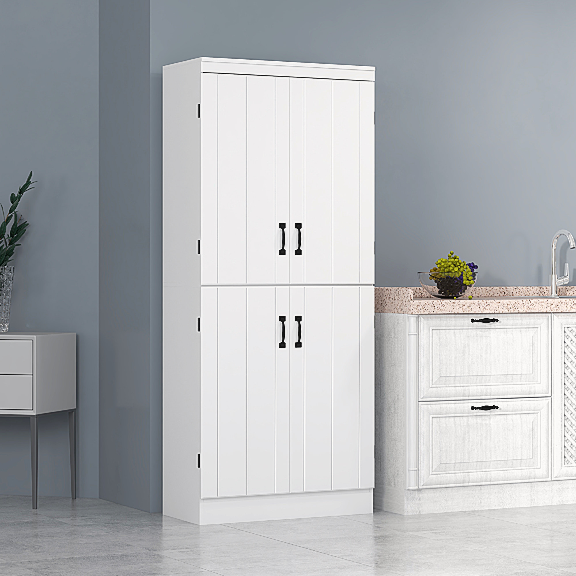 Armoire de cuisine buffet de salle à manger avec 4 portes 6 étagères de rangement style moderne 76 x 40 x 177 cm blanc