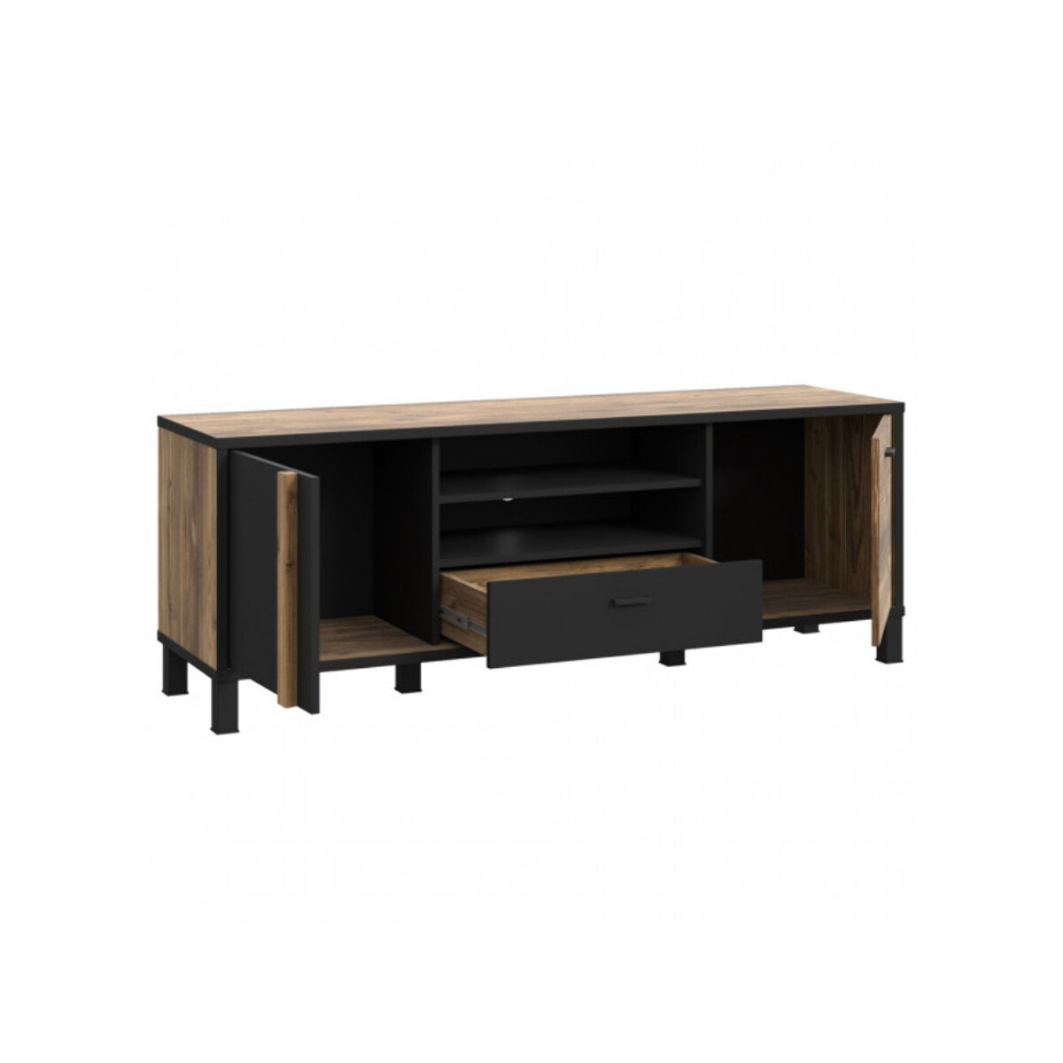Meuble TV en bois effet chêne et noir L155cm - YAL