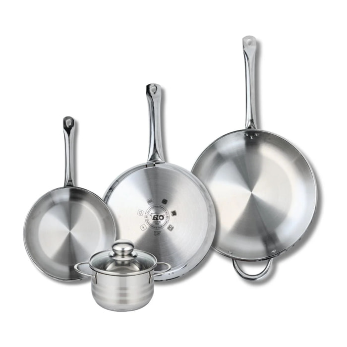 Ensemble de 3 Poêles de cuisson 24, 28 et 32 cm et 1 faitout 14 cm Elo Profi Brillant