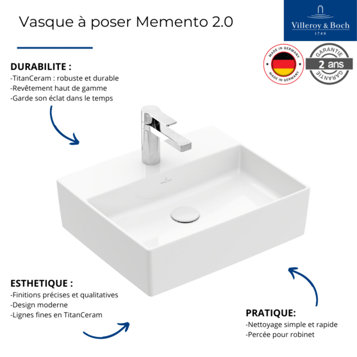 Vasque à poser Memento 2.0 stone white ceramicplus 50 x 42 cm