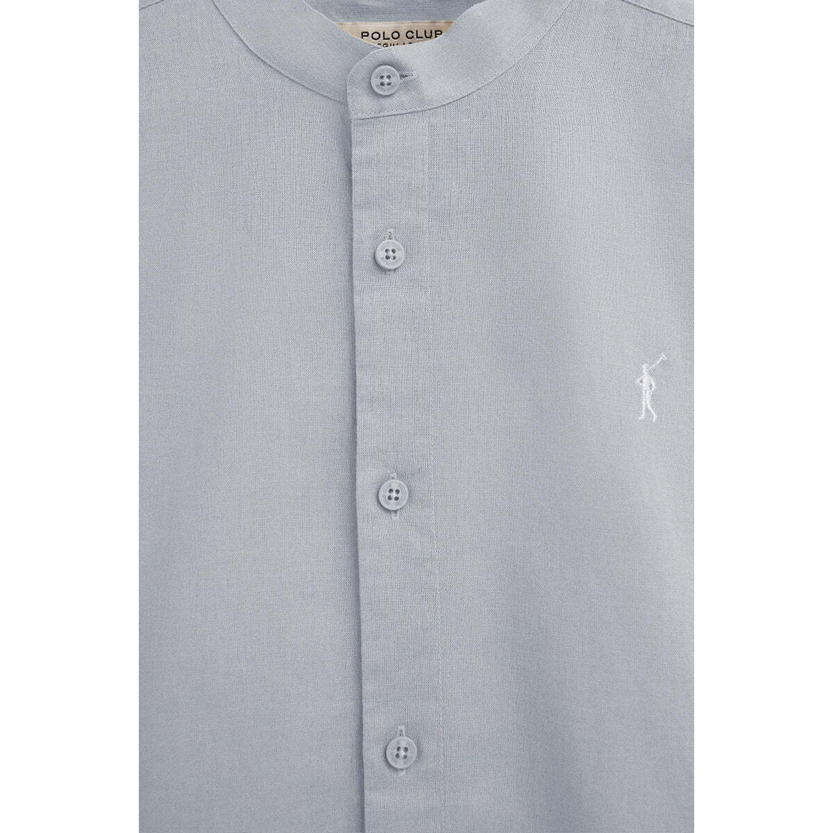 Camicia cotolino azzurra con collo alla coreana, regular fit e ricamo Rigby Go