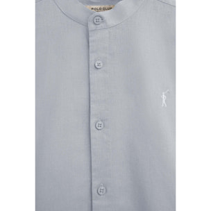 Camicia cotolino azzurra con collo alla coreana, regular fit e ricamo Rigby Go