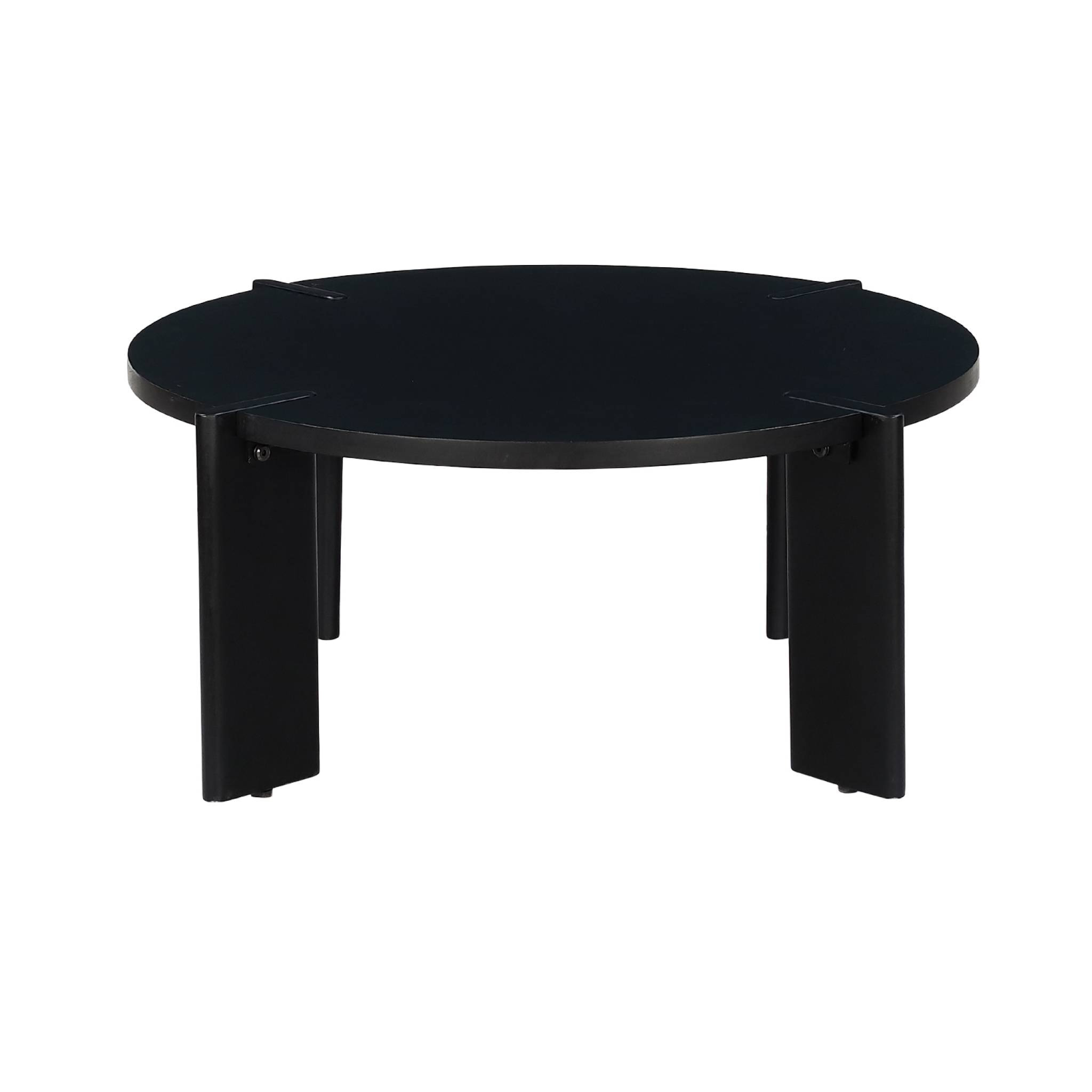 Table basse ronde en bois de manguier massif noir 80 cm - Reva