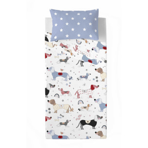 Cool Kids - Juego de Sábanas Estampadas - Infantil - Incluye 1 Funda de Almohada - 100% Algodón - Doggy Patch